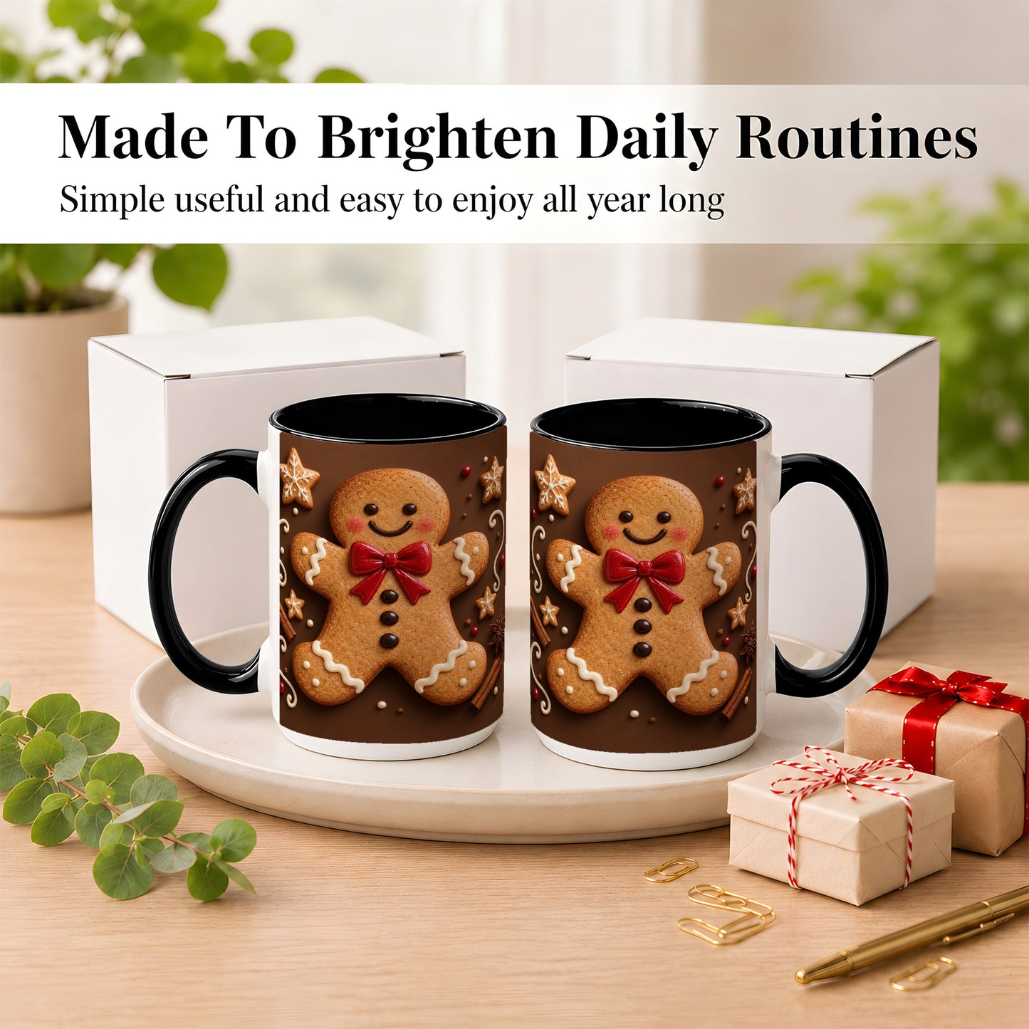#pl[15oz|Black] Gingerbread Man Coffee Mug, Christmas Cookie Holiday Mug, Ceramic Cup