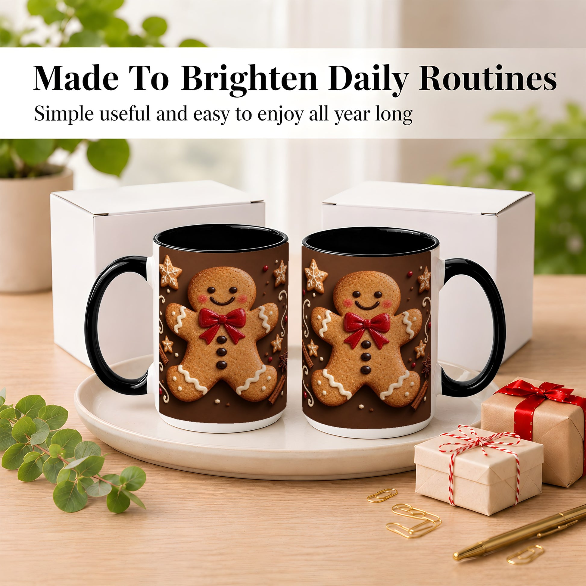 #pl[15oz|Black] Gingerbread Man Coffee Mug, Christmas Cookie Holiday Mug, Ceramic Cup