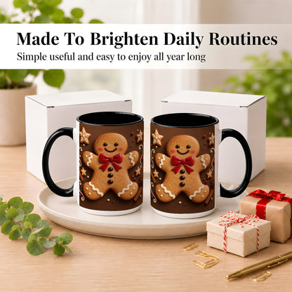 #pl[15oz|Black] Gingerbread Man Coffee Mug, Christmas Cookie Holiday Mug, Ceramic Cup