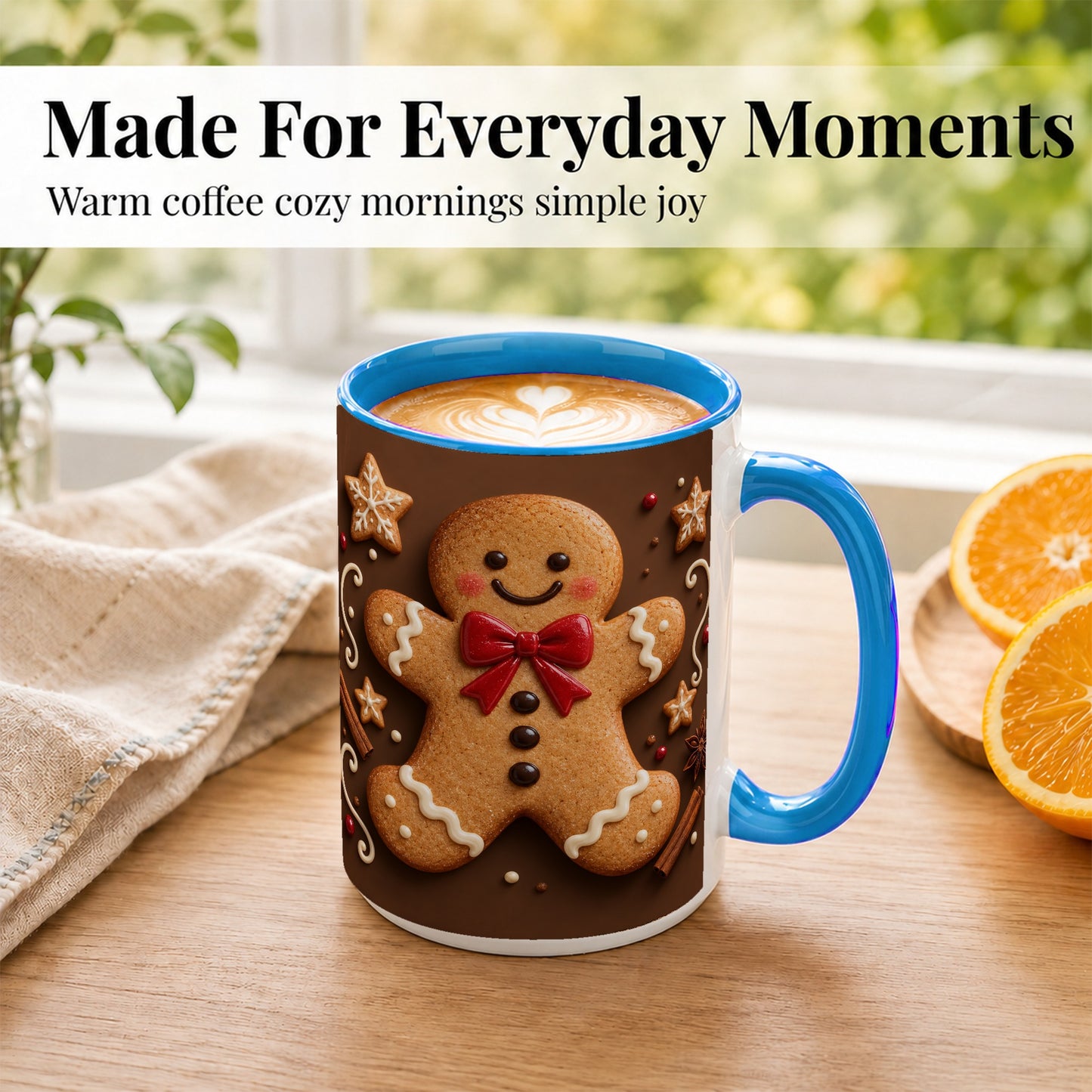 #pl[15oz|Blue] Gingerbread Man Coffee Mug, Christmas Cookie Holiday Mug, Ceramic Cup