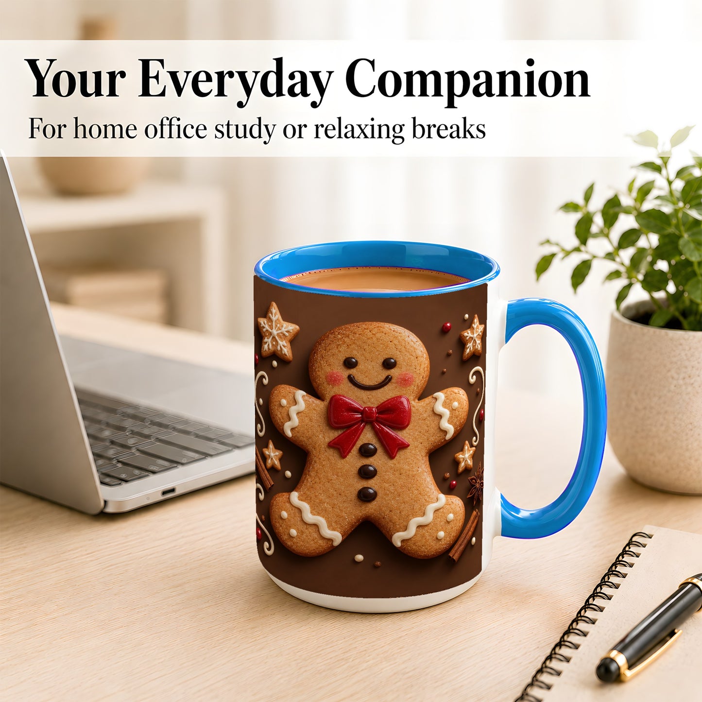 #pl[15oz|Blue] Gingerbread Man Coffee Mug, Christmas Cookie Holiday Mug, Ceramic Cup