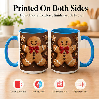 #pl[15oz|Blue] Gingerbread Man Coffee Mug, Christmas Cookie Holiday Mug, Ceramic Cup
