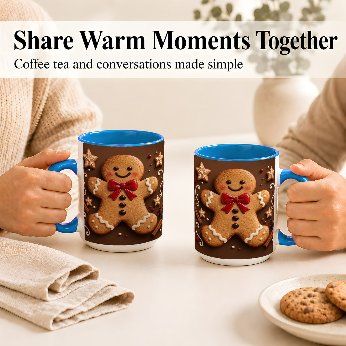 #pl[15oz|Blue] Gingerbread Man Coffee Mug, Christmas Cookie Holiday Mug, Ceramic Cup