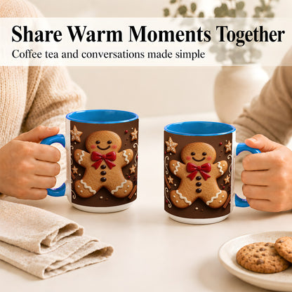#pl[15oz|Blue] Gingerbread Man Coffee Mug, Christmas Cookie Holiday Mug, Ceramic Cup