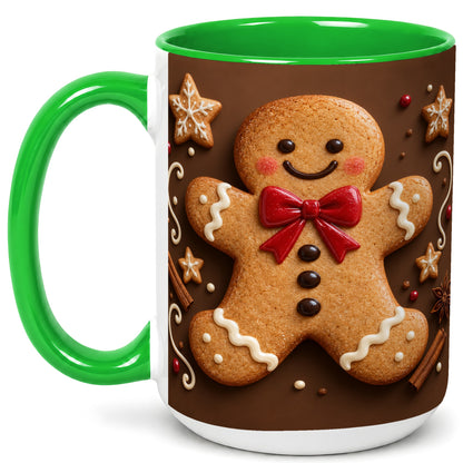 #pl[15oz|Green] Gingerbread Man Coffee Mug, Christmas Cookie Holiday Mug, Ceramic Cup
