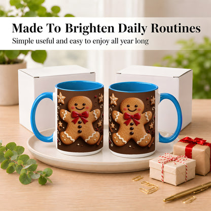 #pl[15oz|Blue] Gingerbread Man Coffee Mug, Christmas Cookie Holiday Mug, Ceramic Cup