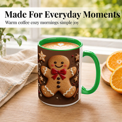 #pl[15oz|Green] Gingerbread Man Coffee Mug, Christmas Cookie Holiday Mug, Ceramic Cup