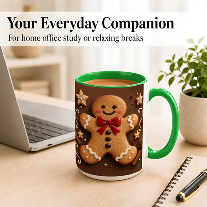 #pl[15oz|Green] Gingerbread Man Coffee Mug, Christmas Cookie Holiday Mug, Ceramic Cup