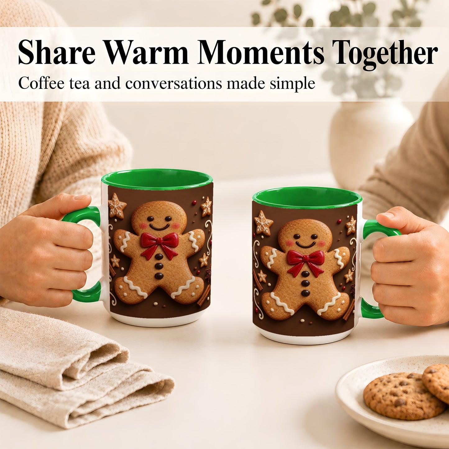 #pl[15oz|Green] Gingerbread Man Coffee Mug, Christmas Cookie Holiday Mug, Ceramic Cup