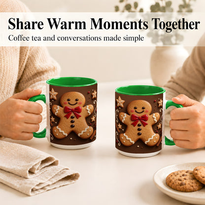 #pl[15oz|Green] Gingerbread Man Coffee Mug, Christmas Cookie Holiday Mug, Ceramic Cup