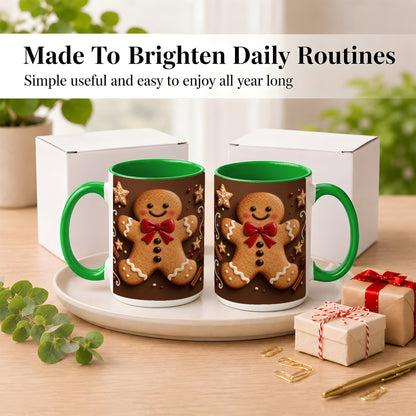 #pl[15oz|Green] Gingerbread Man Coffee Mug, Christmas Cookie Holiday Mug, Ceramic Cup