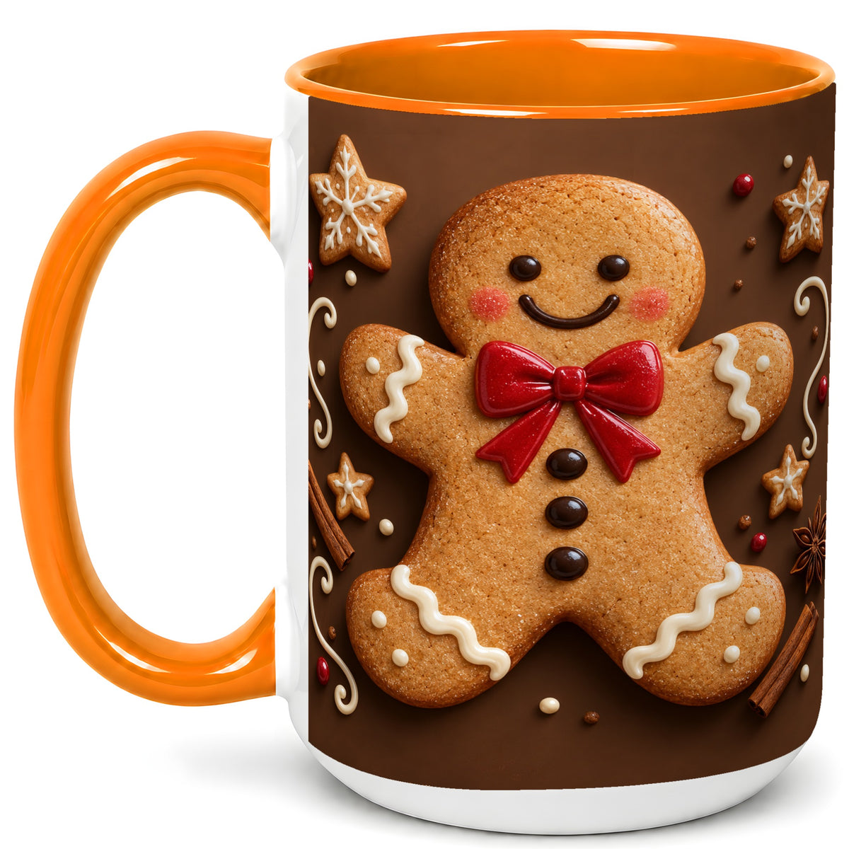 #pl[15oz|Orange] Gingerbread Man Coffee Mug, Christmas Cookie Holiday Mug, Ceramic Cup