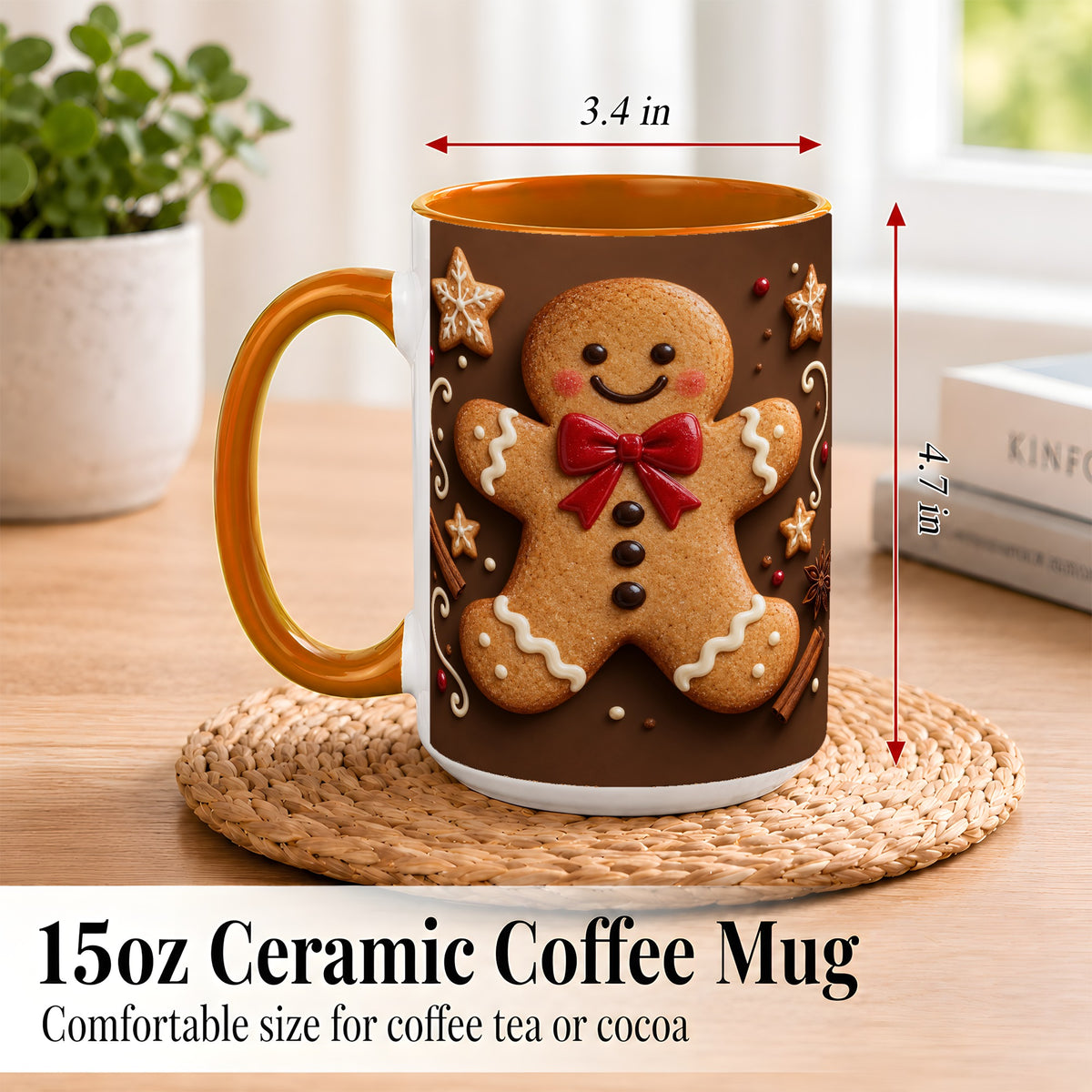 #pl[15oz|Orange] Gingerbread Man Coffee Mug, Christmas Cookie Holiday Mug, Ceramic Cup