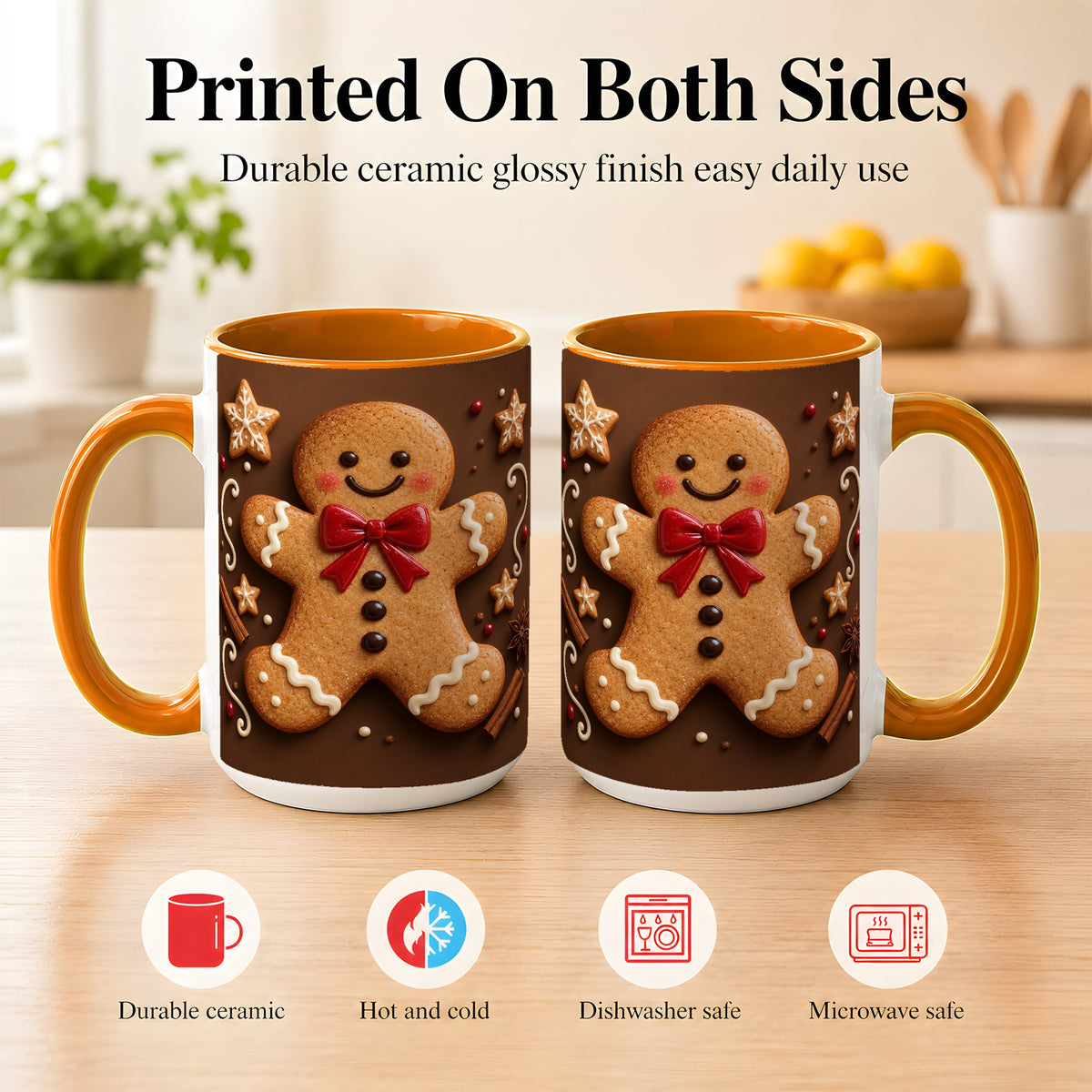 #pl[15oz|Orange] Gingerbread Man Coffee Mug, Christmas Cookie Holiday Mug, Ceramic Cup