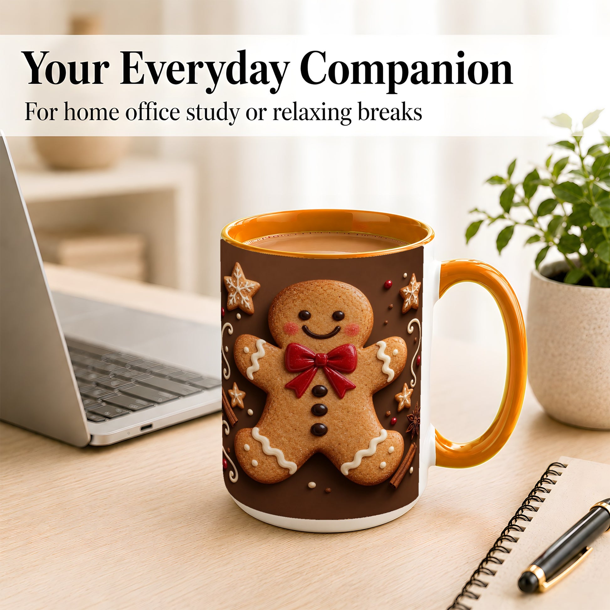 #pl[15oz|Orange] Gingerbread Man Coffee Mug, Christmas Cookie Holiday Mug, Ceramic Cup