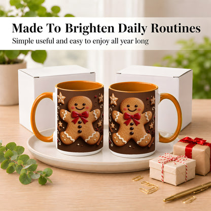 #pl[15oz|Orange] Gingerbread Man Coffee Mug, Christmas Cookie Holiday Mug, Ceramic Cup