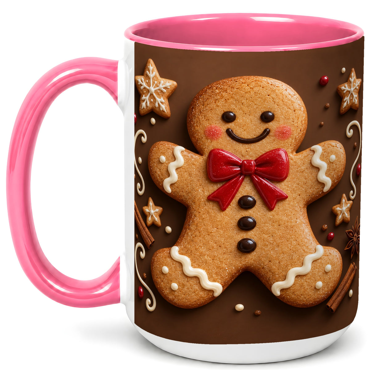 #pl[15oz|Pink] Gingerbread Man Coffee Mug, Christmas Cookie Holiday Mug, Ceramic Cup