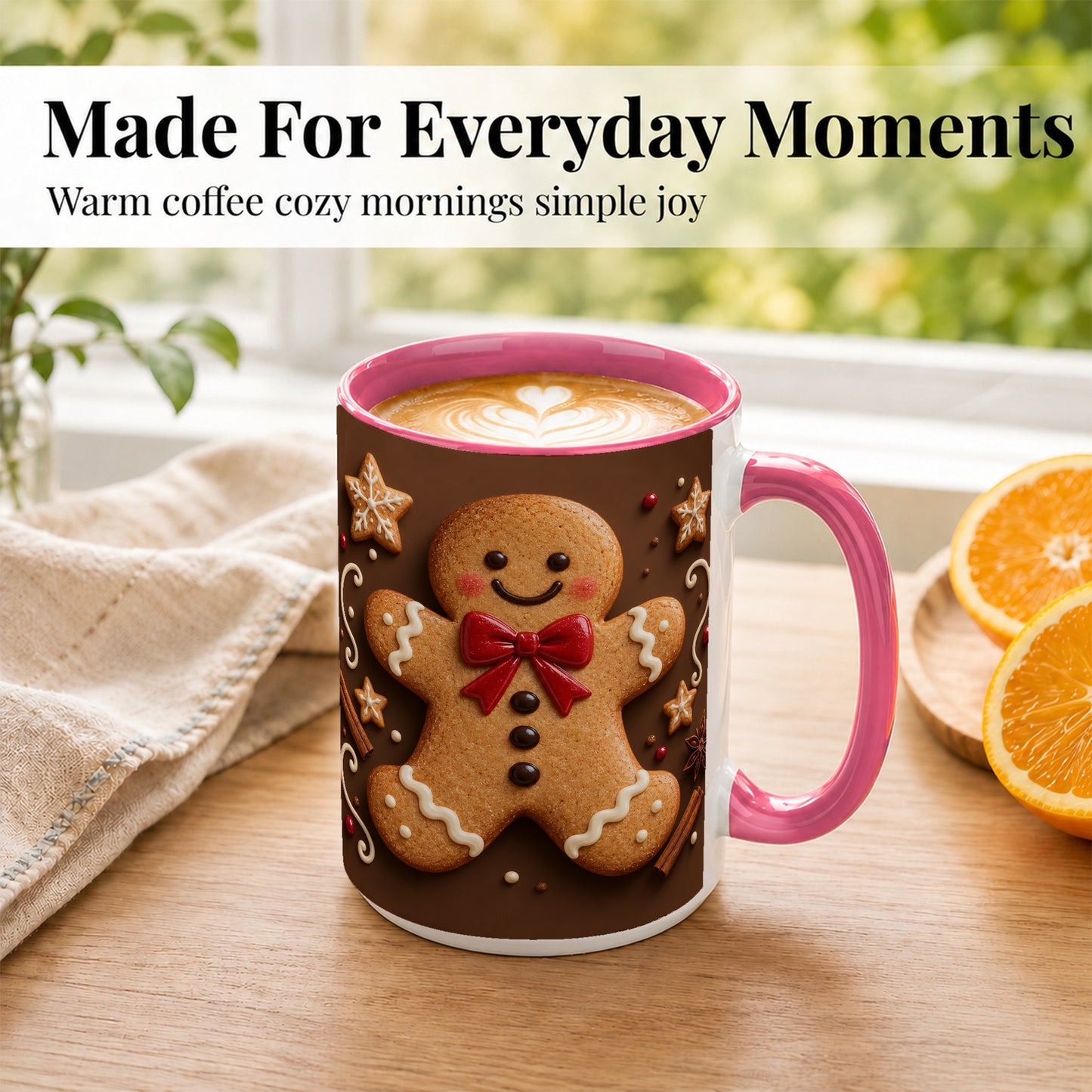 #pl[15oz|Pink] Gingerbread Man Coffee Mug, Christmas Cookie Holiday Mug, Ceramic Cup