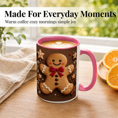 #pl[15oz|Pink] Gingerbread Man Coffee Mug, Christmas Cookie Holiday Mug, Ceramic Cup