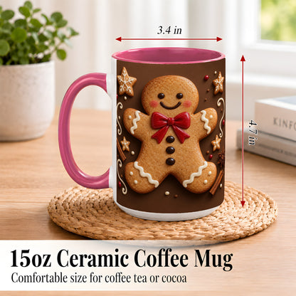 #pl[15oz|Pink] Gingerbread Man Coffee Mug, Christmas Cookie Holiday Mug, Ceramic Cup