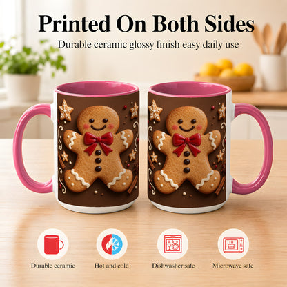 #pl[15oz|Pink] Gingerbread Man Coffee Mug, Christmas Cookie Holiday Mug, Ceramic Cup