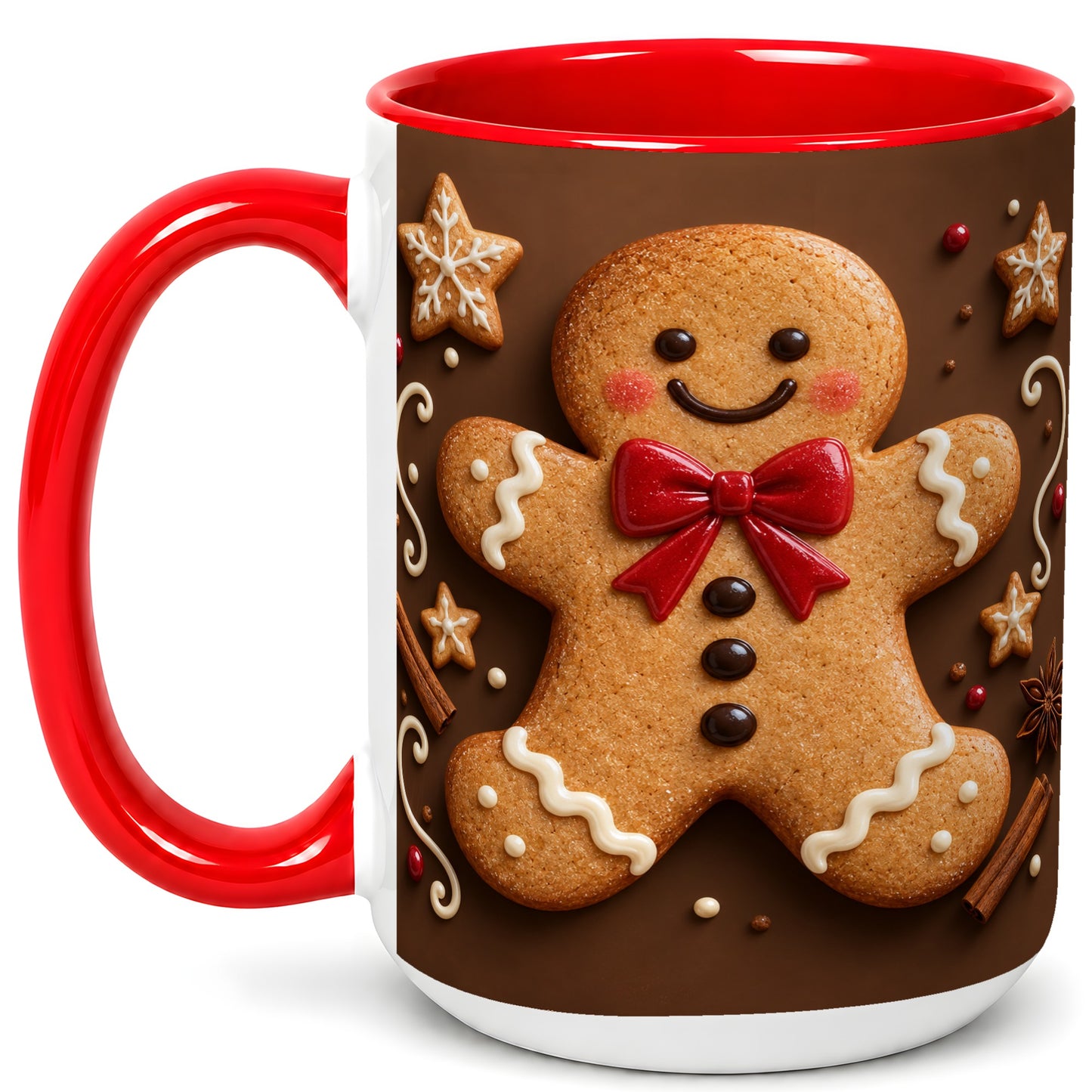#pl[15oz|Red] Gingerbread Man Coffee Mug, Christmas Cookie Holiday Mug, Ceramic Cup