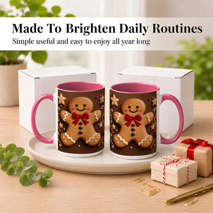 #pl[15oz|Pink] Gingerbread Man Coffee Mug, Christmas Cookie Holiday Mug, Ceramic Cup
