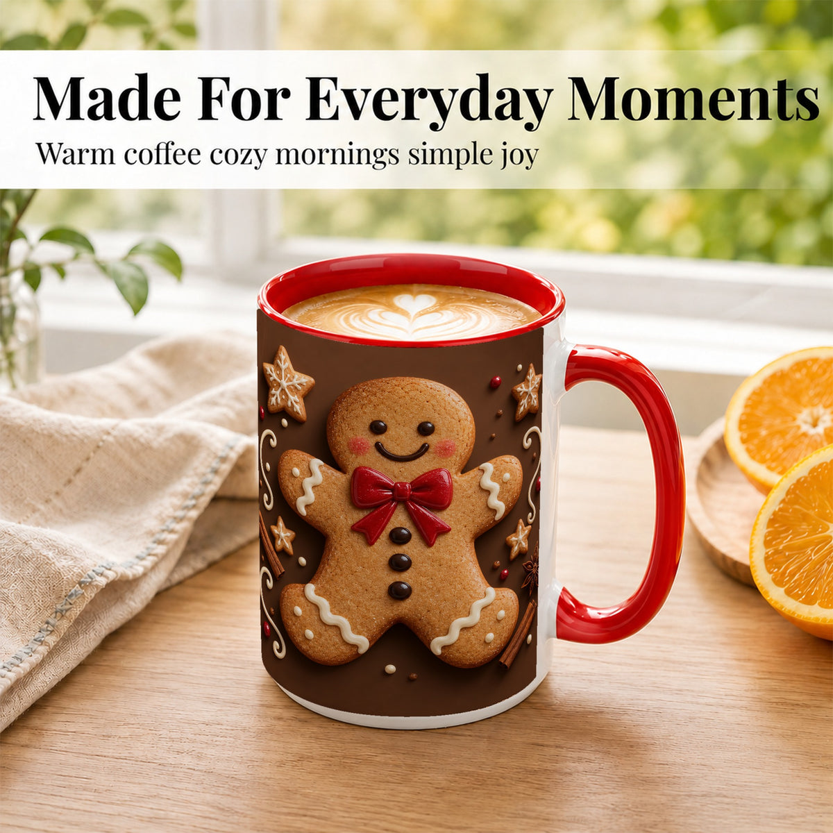 #pl[15oz|Red] Gingerbread Man Coffee Mug, Christmas Cookie Holiday Mug, Ceramic Cup