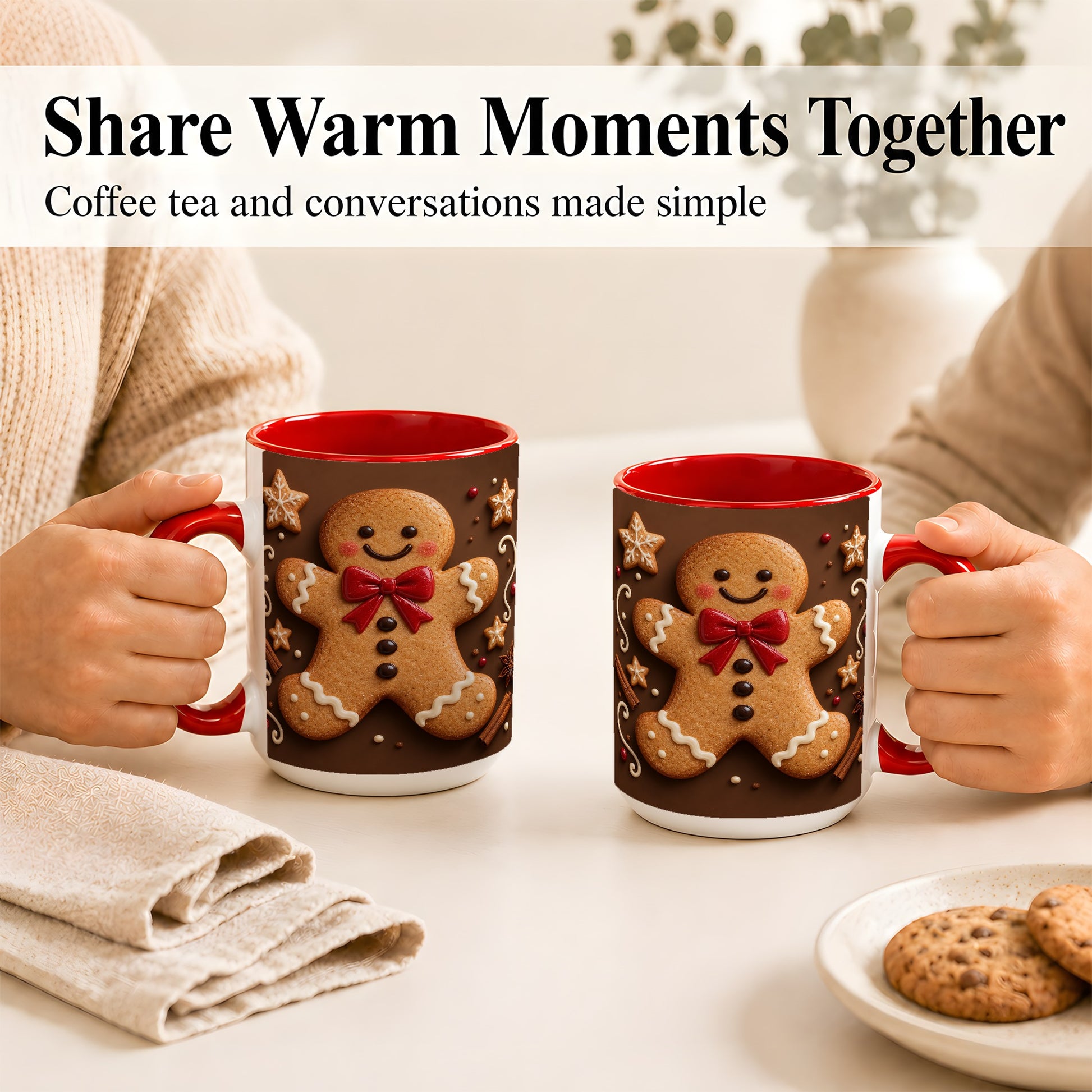 #pl[15oz|Red] Gingerbread Man Coffee Mug, Christmas Cookie Holiday Mug, Ceramic Cup