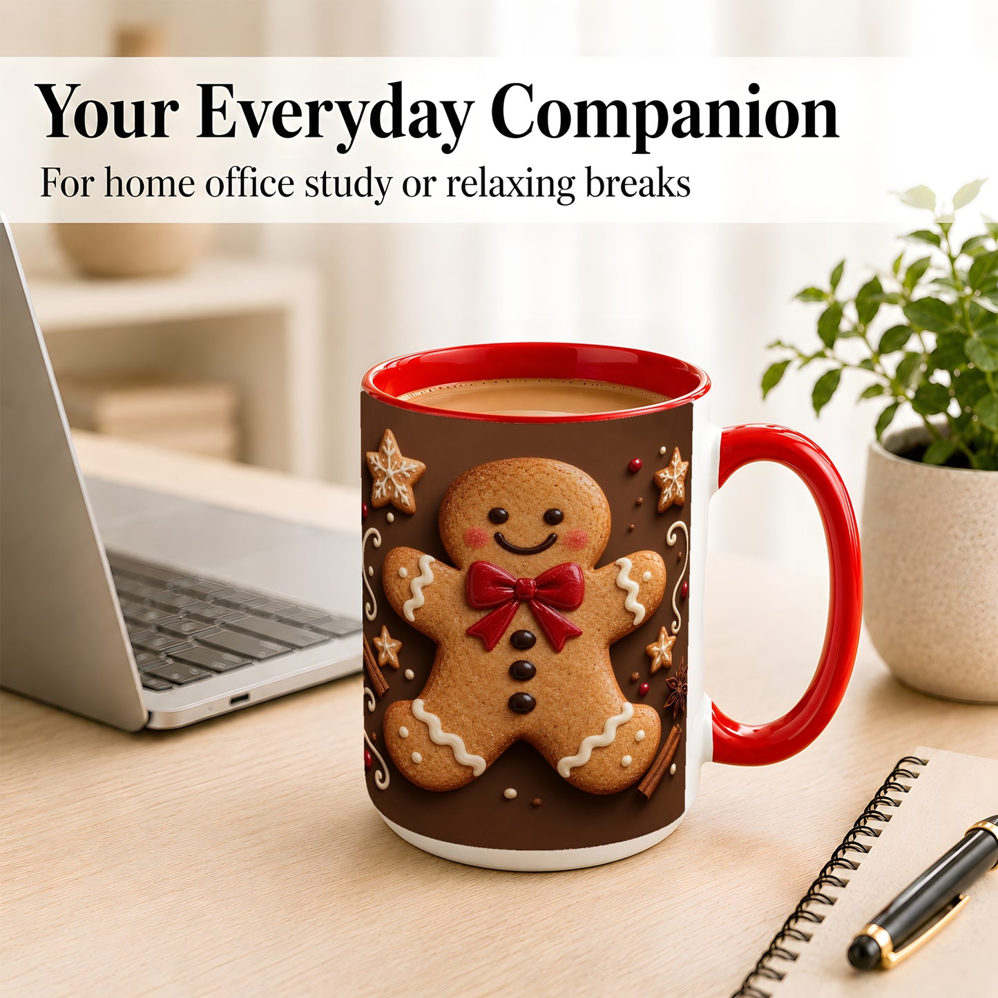 #pl[15oz|Red] Gingerbread Man Coffee Mug, Christmas Cookie Holiday Mug, Ceramic Cup