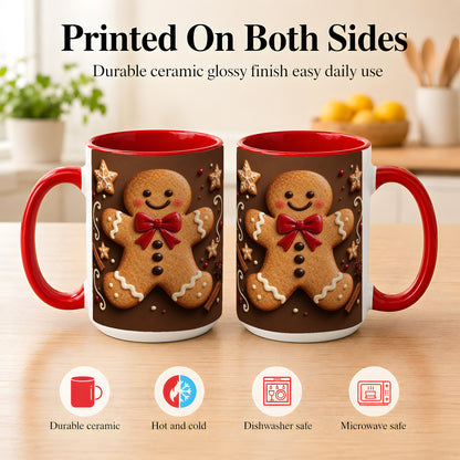 #pl[15oz|Red] Gingerbread Man Coffee Mug, Christmas Cookie Holiday Mug, Ceramic Cup