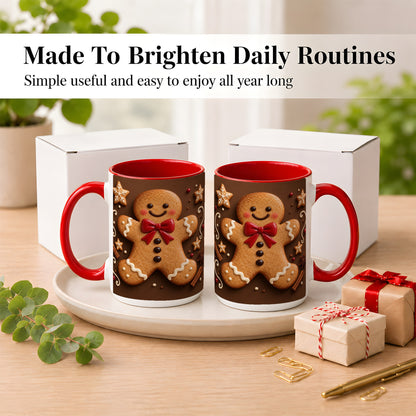 #pl[15oz|Red] Gingerbread Man Coffee Mug, Christmas Cookie Holiday Mug, Ceramic Cup