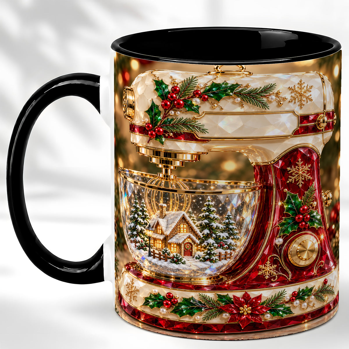 #pl[11oz|Black] Christmas Stand Mixer Coffee Mug, Holiday Baking Mug, Ceramic Cup