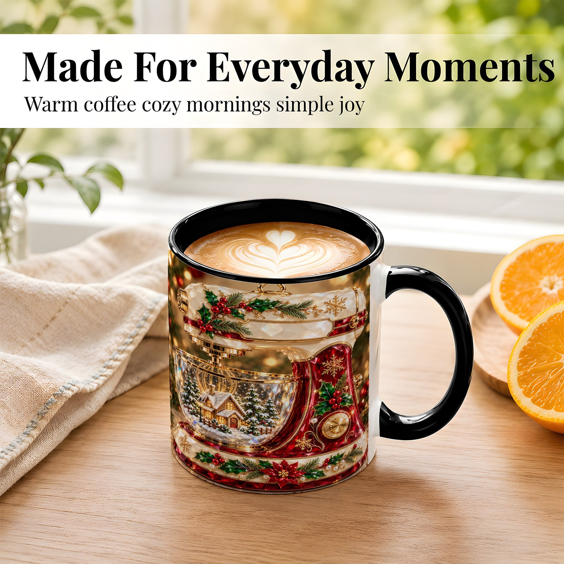 #pl[11oz|Black] Christmas Stand Mixer Coffee Mug, Holiday Baking Mug, Ceramic Cup