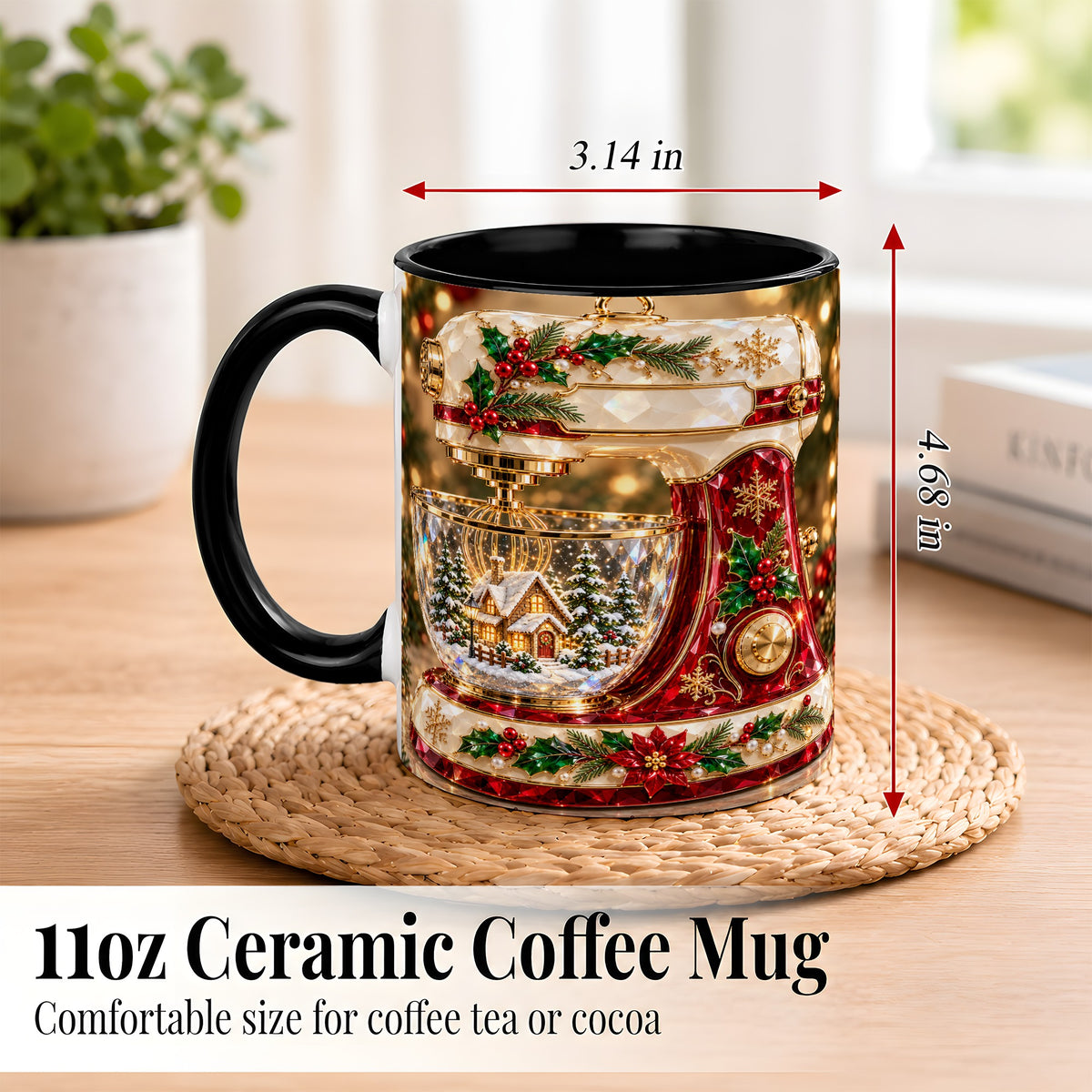 #pl[11oz|Black] Christmas Stand Mixer Coffee Mug, Holiday Baking Mug, Ceramic Cup