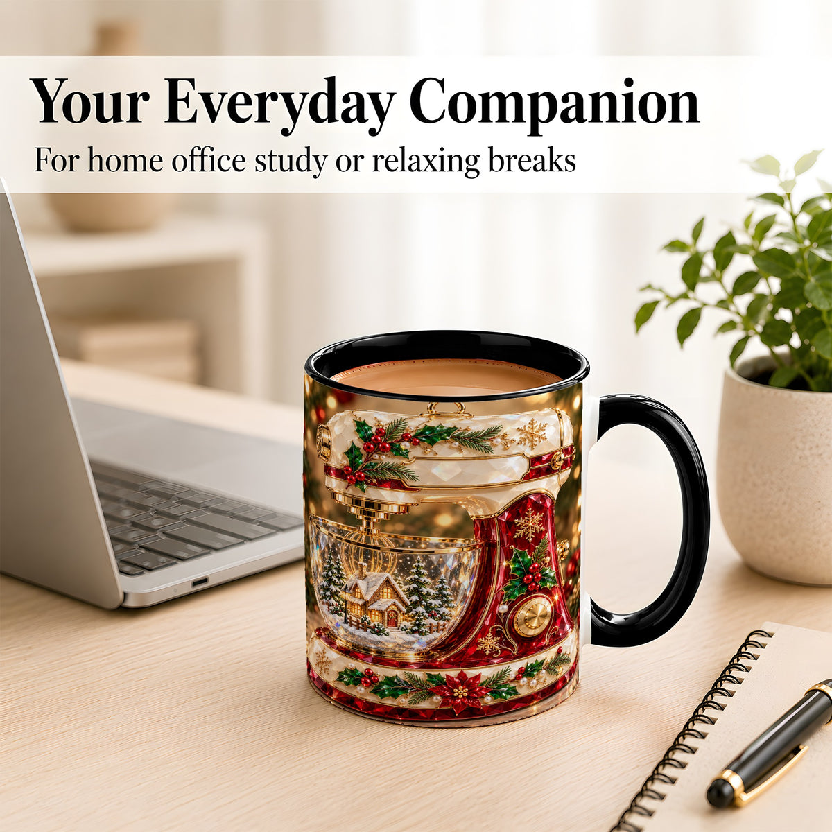 #pl[11oz|Black] Christmas Stand Mixer Coffee Mug, Holiday Baking Mug, Ceramic Cup
