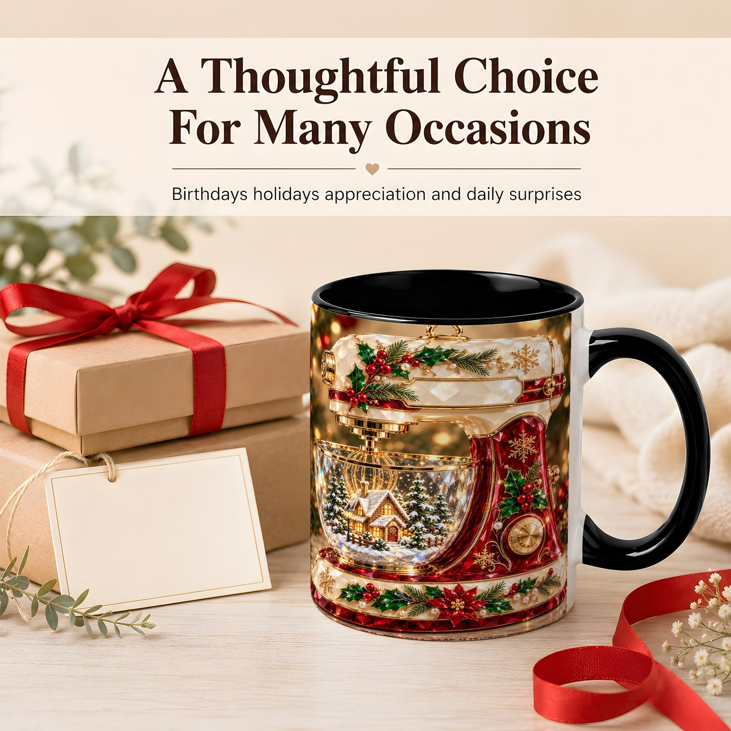 #pl[11oz|Black] Christmas Stand Mixer Coffee Mug, Holiday Baking Mug, Ceramic Cup