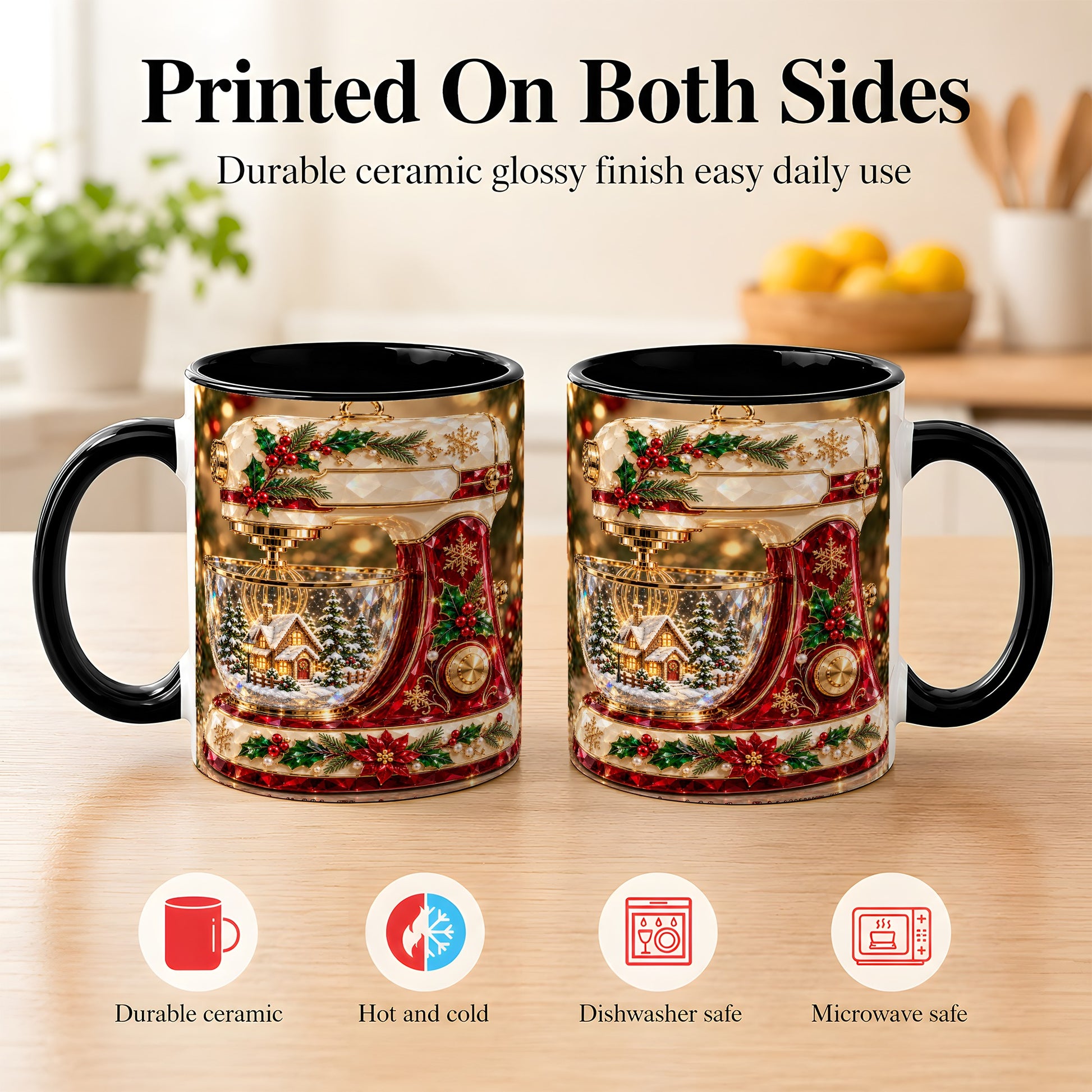 #pl[11oz|Black] Christmas Stand Mixer Coffee Mug, Holiday Baking Mug, Ceramic Cup