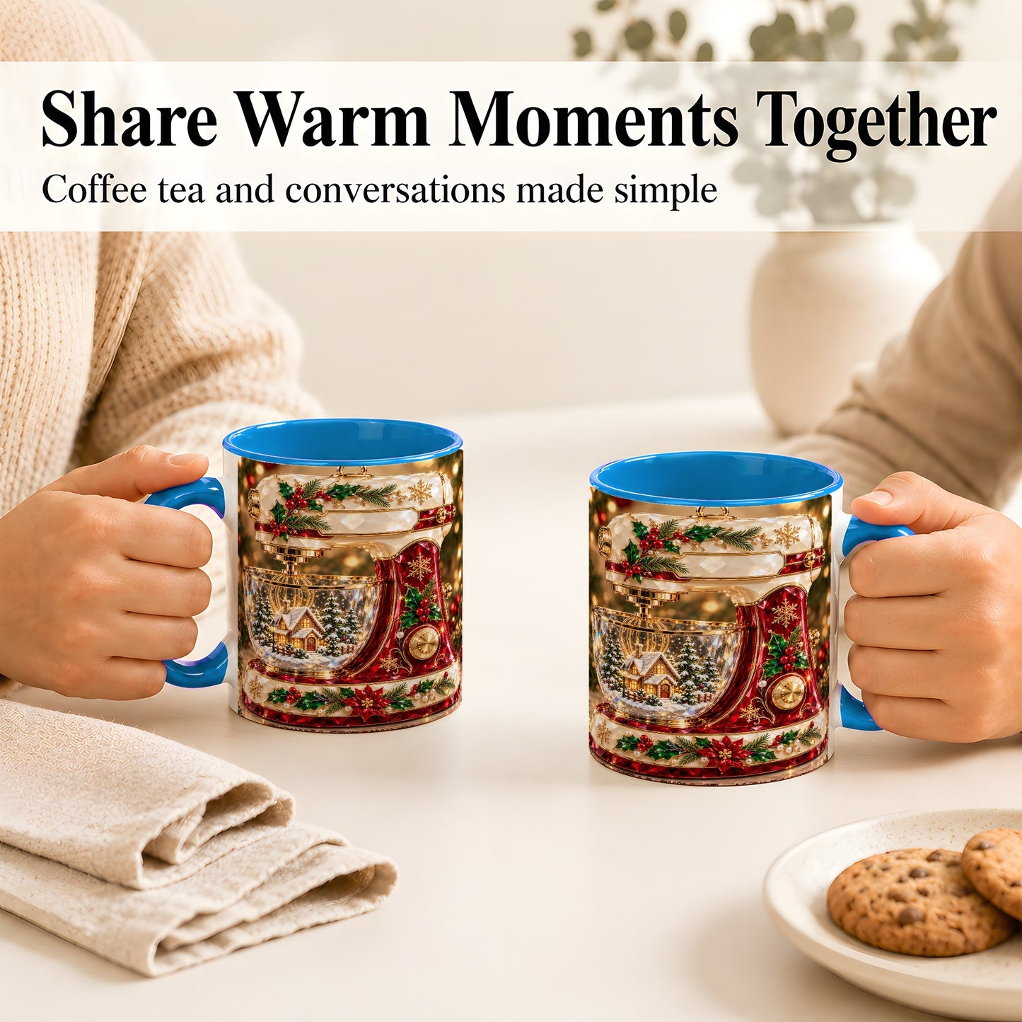 #pl[11oz|Blue] Christmas Stand Mixer Coffee Mug, Holiday Baking Mug, Ceramic Cup