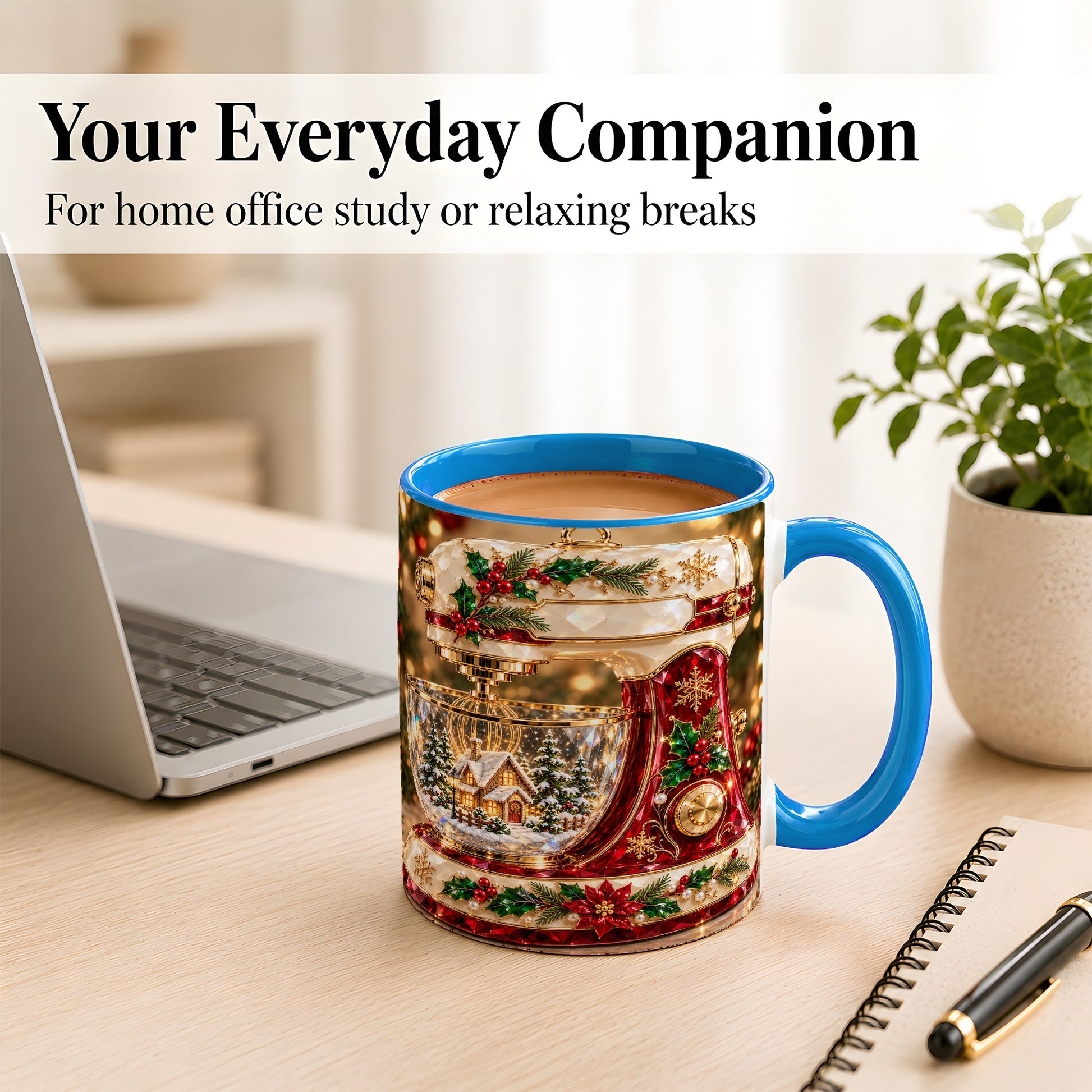 #pl[11oz|Blue] Christmas Stand Mixer Coffee Mug, Holiday Baking Mug, Ceramic Cup