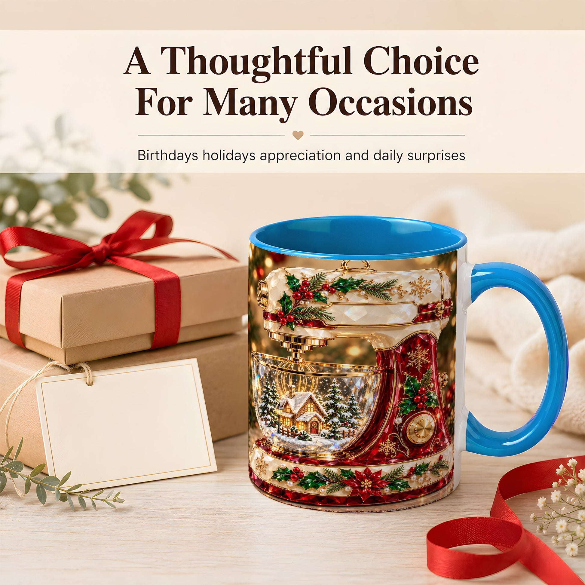 #pl[11oz|Blue] Christmas Stand Mixer Coffee Mug, Holiday Baking Mug, Ceramic Cup