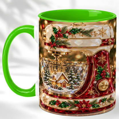 #pl[11oz|Green] Christmas Stand Mixer Coffee Mug, Holiday Baking Mug, Ceramic Cup