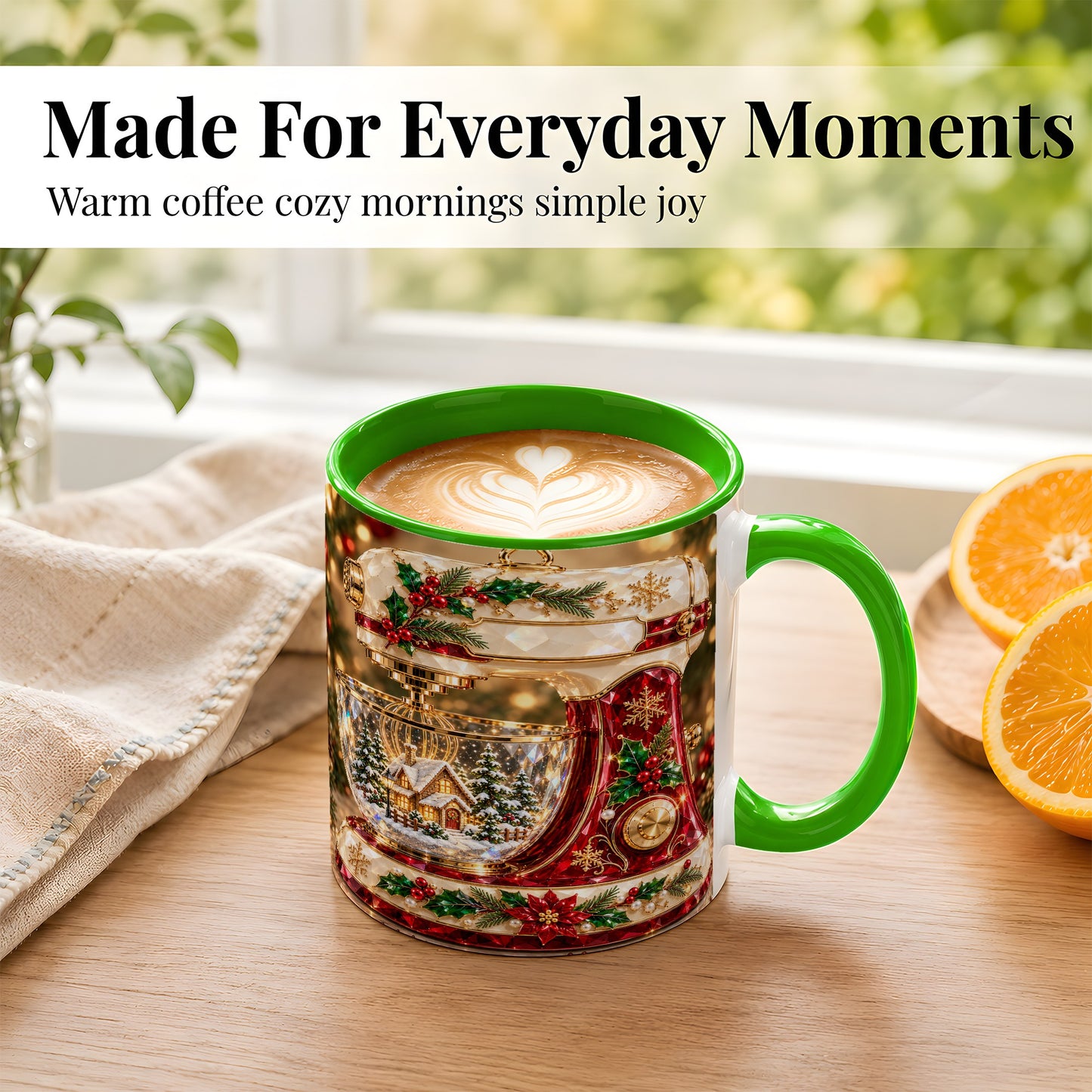 #pl[11oz|Green] Christmas Stand Mixer Coffee Mug, Holiday Baking Mug, Ceramic Cup