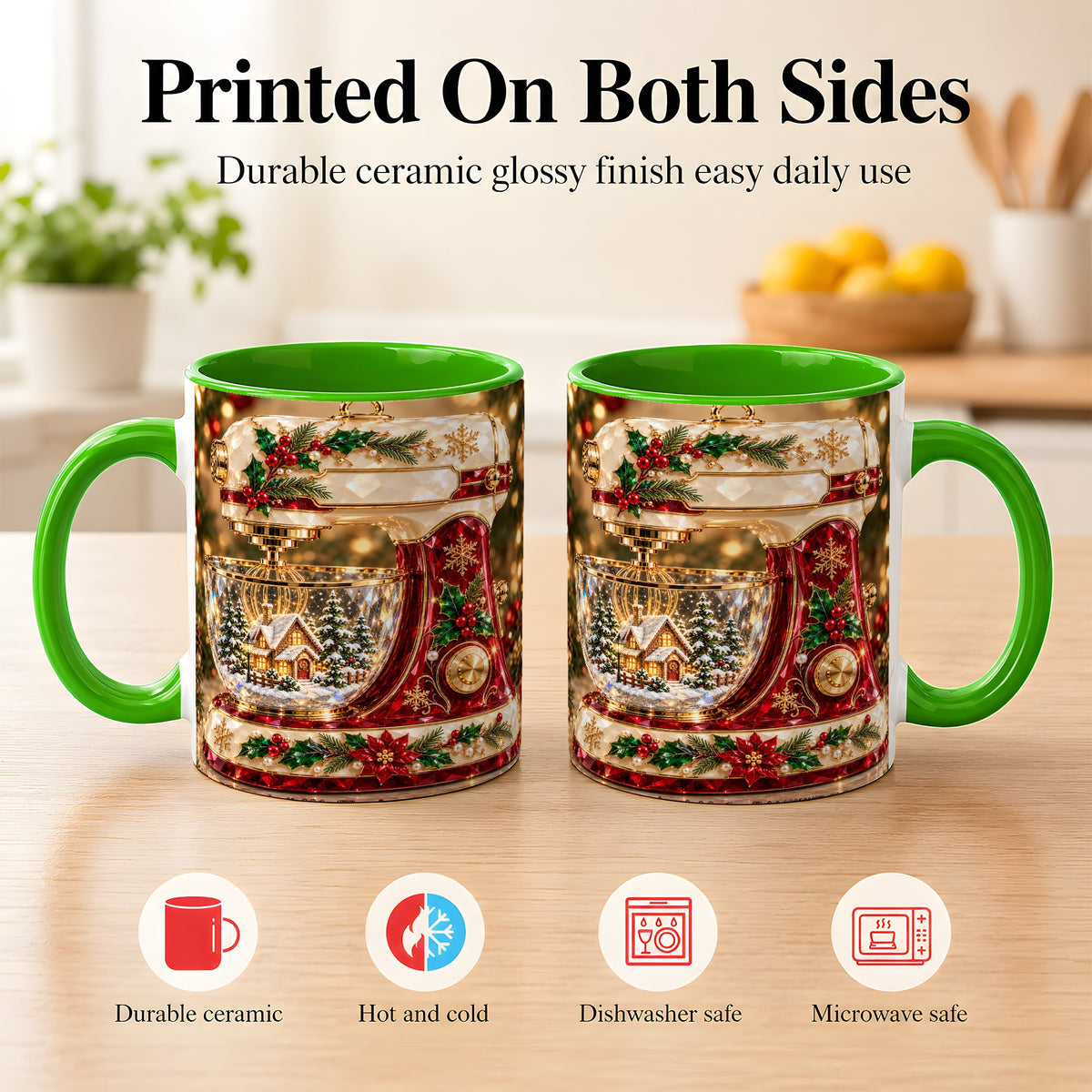 #pl[11oz|Green] Christmas Stand Mixer Coffee Mug, Holiday Baking Mug, Ceramic Cup