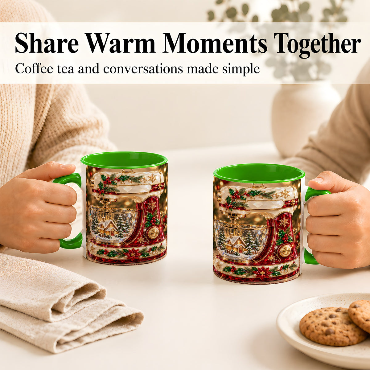 #pl[11oz|Green] Christmas Stand Mixer Coffee Mug, Holiday Baking Mug, Ceramic Cup