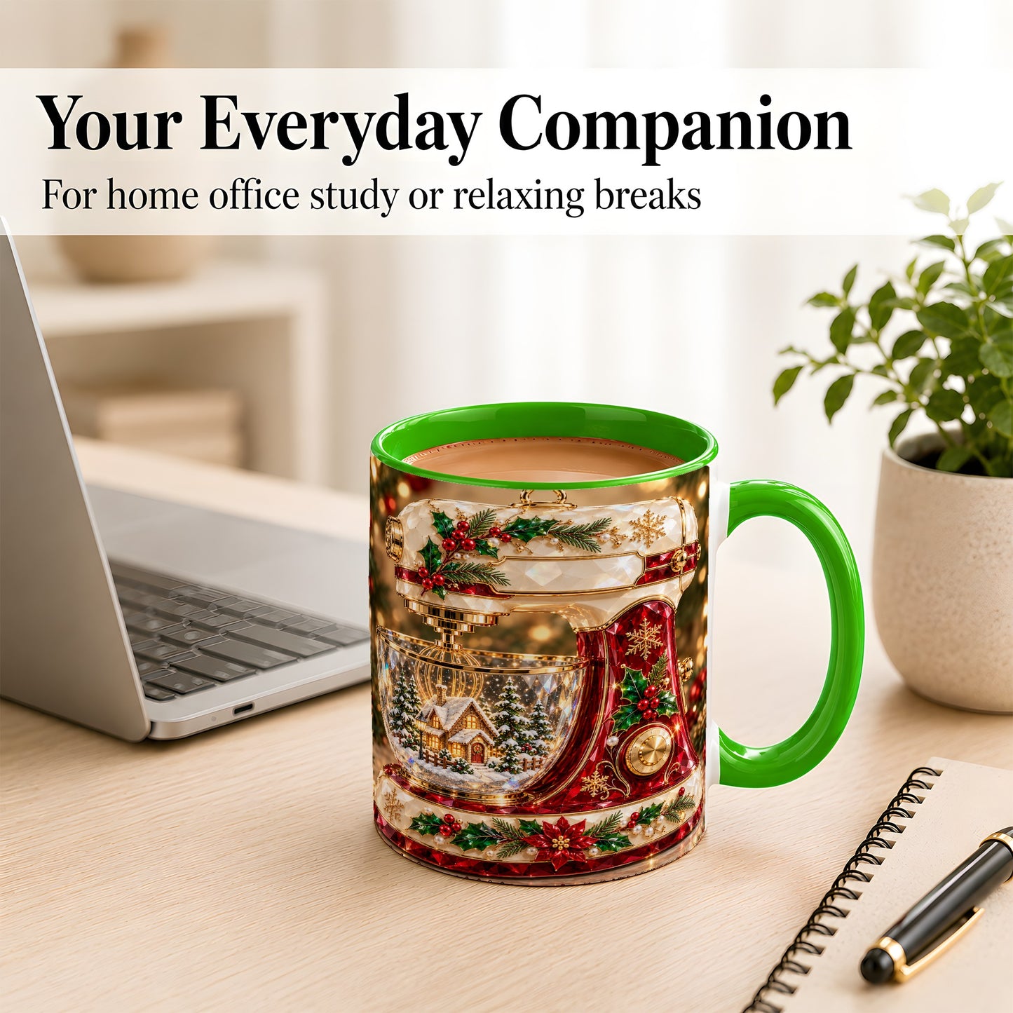 #pl[11oz|Green] Christmas Stand Mixer Coffee Mug, Holiday Baking Mug, Ceramic Cup