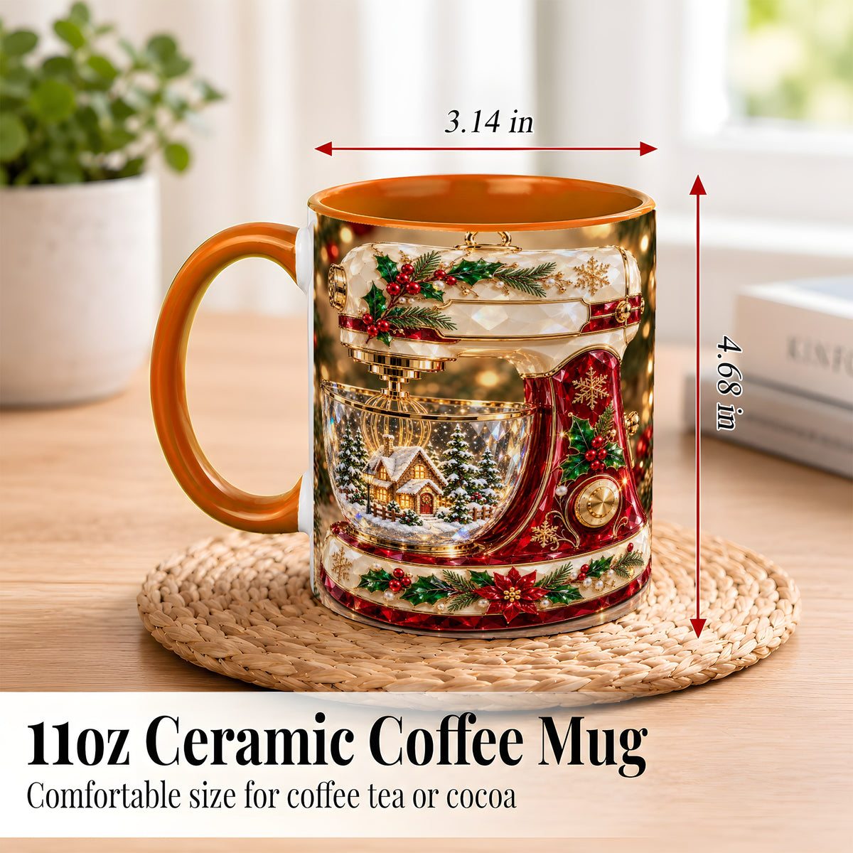#pl[11oz|Orange] Christmas Stand Mixer Coffee Mug, Holiday Baking Mug, Ceramic Cup