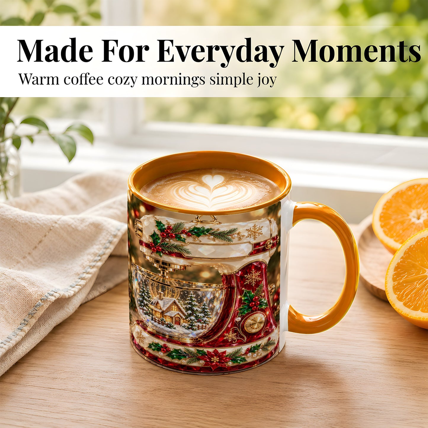#pl[11oz|Orange] Christmas Stand Mixer Coffee Mug, Holiday Baking Mug, Ceramic Cup