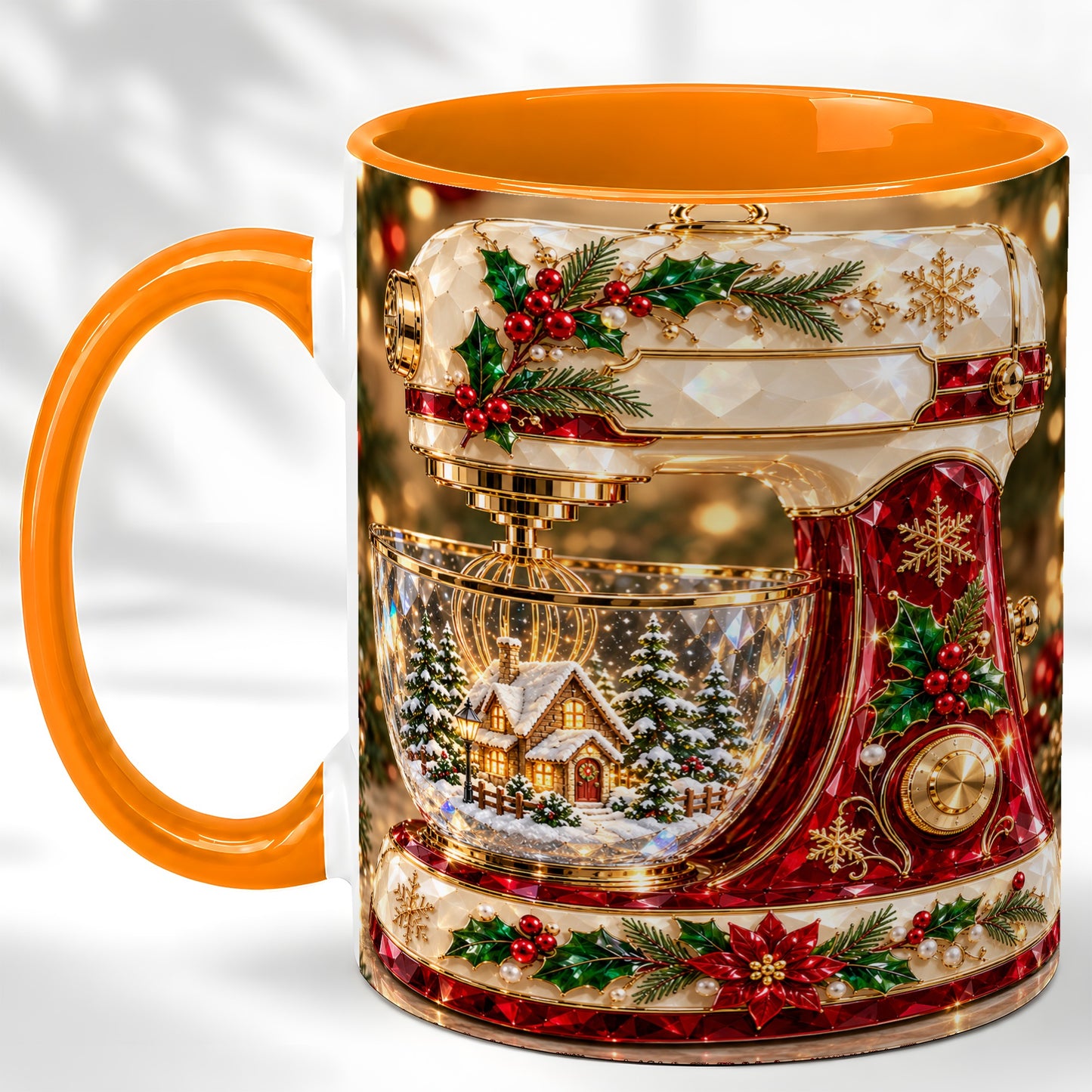 #pl[11oz|Orange] Christmas Stand Mixer Coffee Mug, Holiday Baking Mug, Ceramic Cup