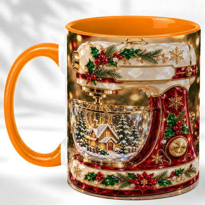 #pl[11oz|Orange] Christmas Stand Mixer Coffee Mug, Holiday Baking Mug, Ceramic Cup